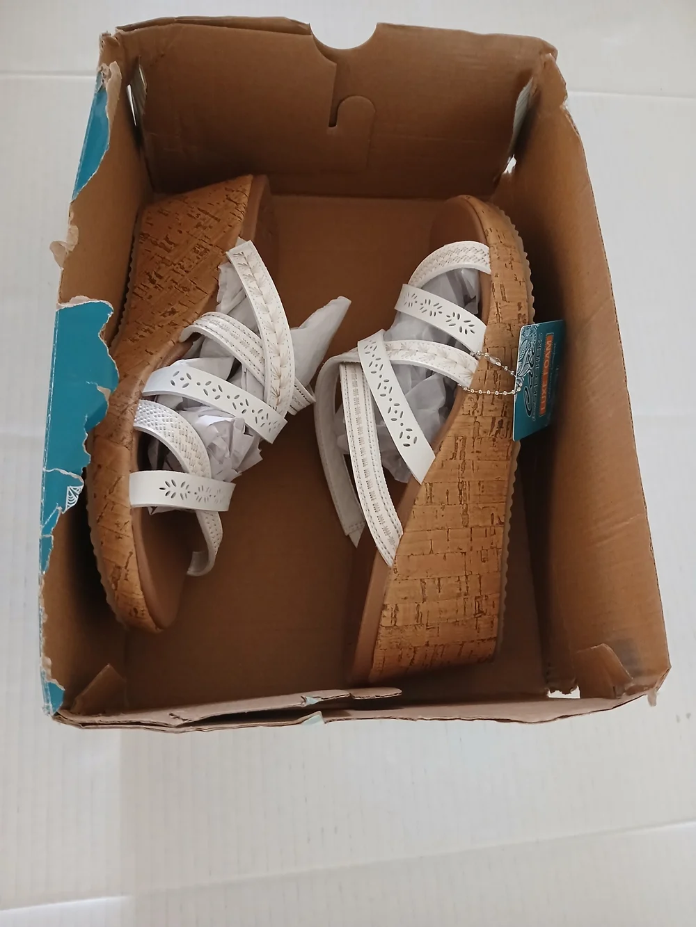 Cali From Skechers Women’s White Cork Wedge Sandals Size 9 $30